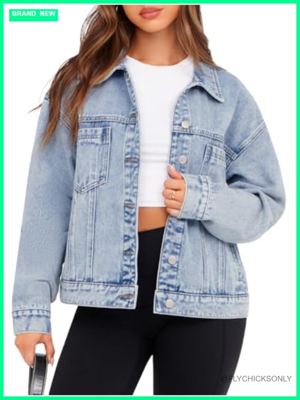Oversized Rigid Denim Jean Jacket Button Down Long Sleeve Casual Fall Coat